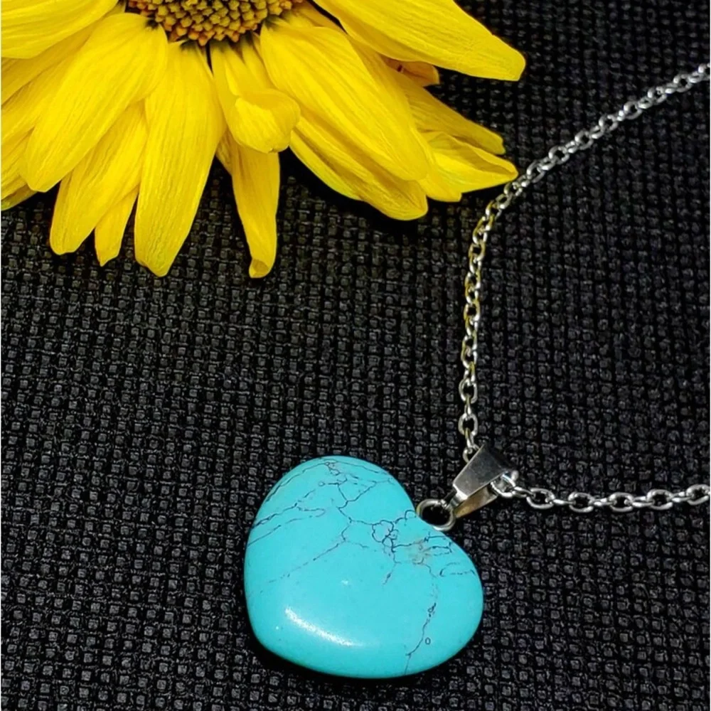 New S925 Sterling Silver Handmade Natural Polished Turquoise Stone 18” Necklace